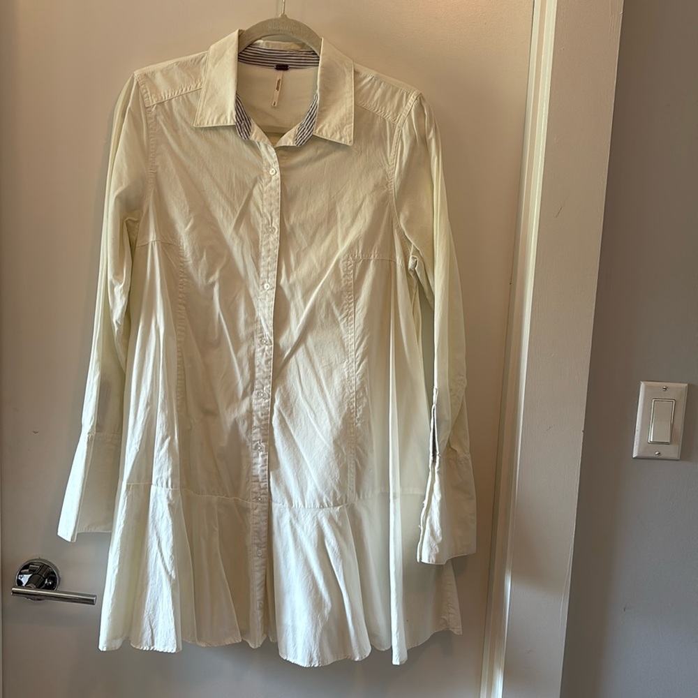 Free People Long Sleeve Collared White Shirt Dress